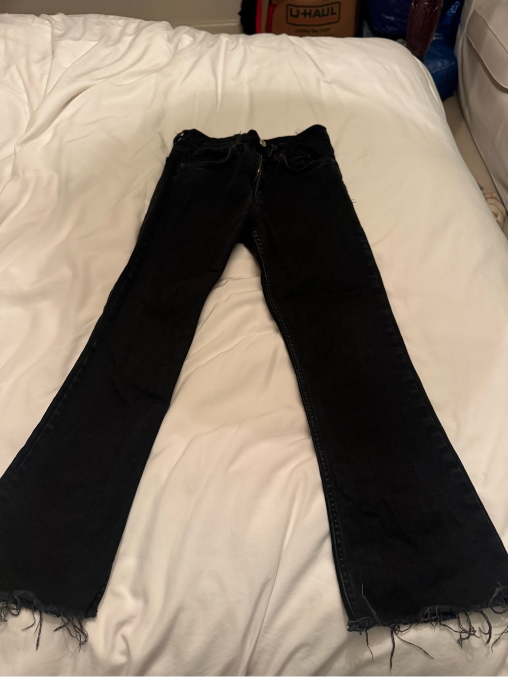 ZARA Black High-Rise Flared Jeans with Raw Hem